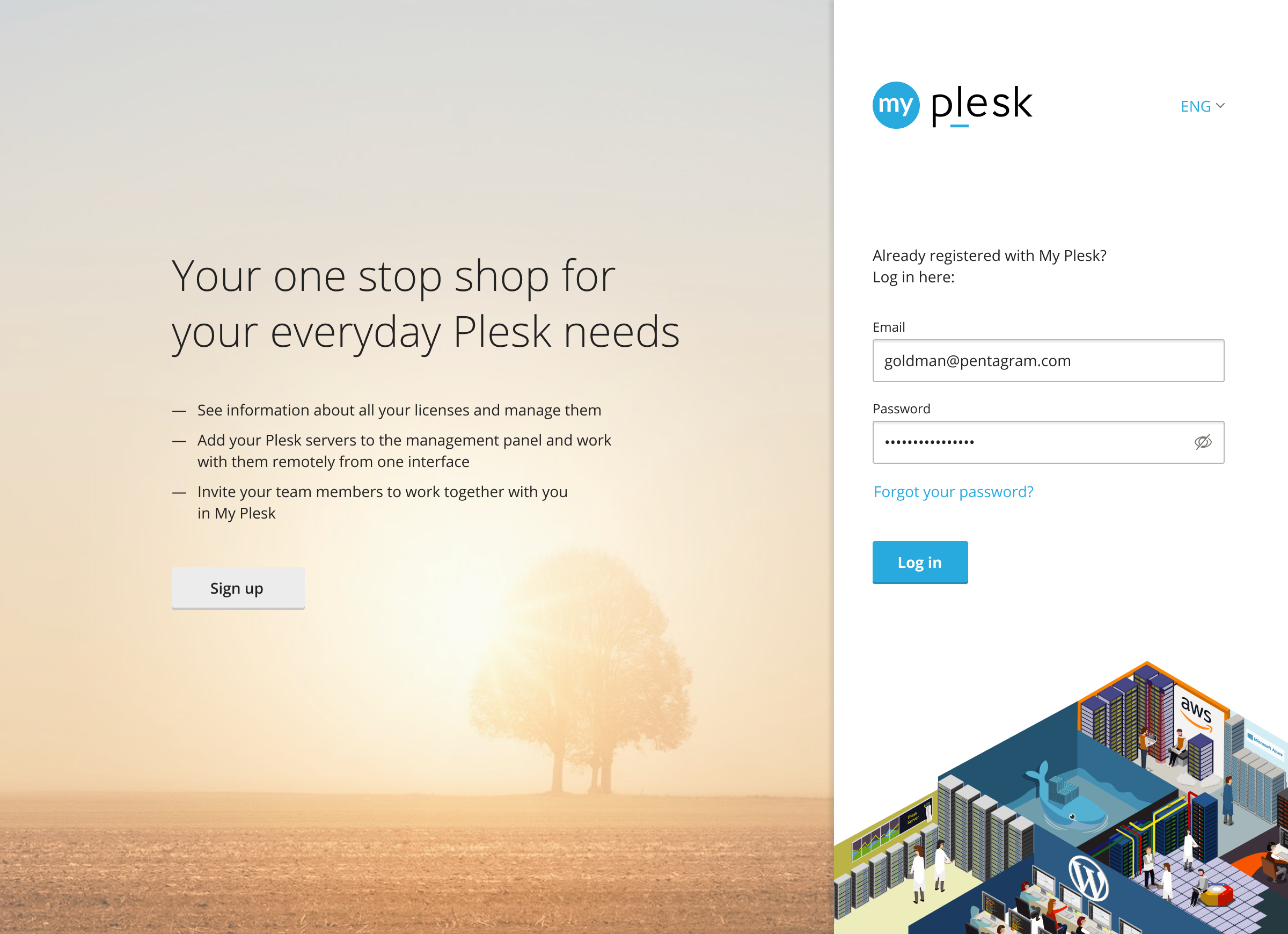 My Plesk sign-in screen